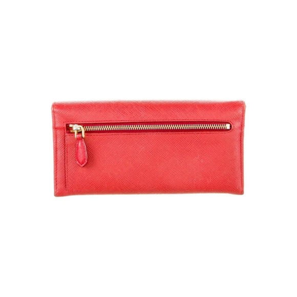 New Red Prada Saffiano Lux Leather Wallet with gold hardware - Picture 2 of 5